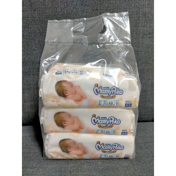 滿意寶寶柔點極淨濕紙巾60抽厚型×3包