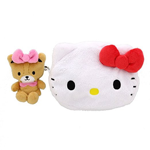 日本 ㊣版麗鷗Hello Kitty凱蒂貓大頭＋小熊造型絨毛零錢包/隨身包/包包掛飾