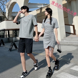 【COUPLE】夏季短袖情侶裝💕💕兩件套時尚收腰顯瘦設計感連衣裙潮