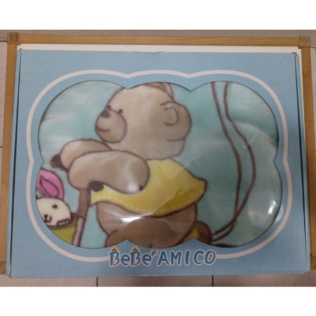 二手 近全新 Bebe Amico 單車熊毛毯 粉藍 蝦皮購物