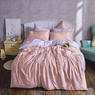 戀家小舖 台灣製床包 雙人床包 薄被套 床單 粉橘花路 100%天絲 床包被套組 含枕套 60支天絲