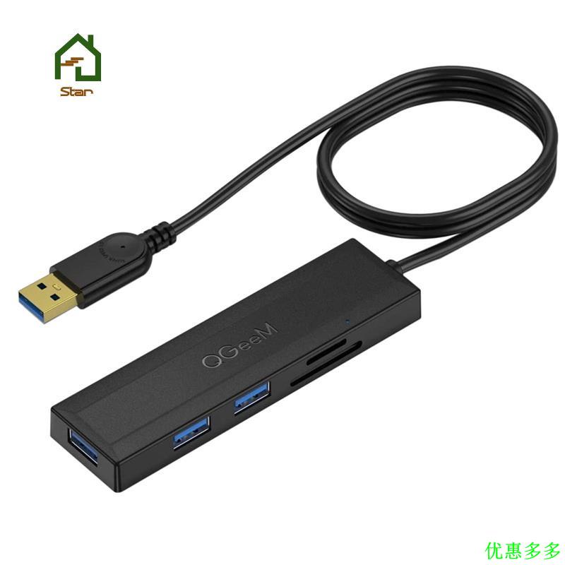 QGEEM 5合1 USB A集線器，多功能塢站USB A至3xUSB 3.0 A+1 x用於PC SD&amp;TF卡讀取器
