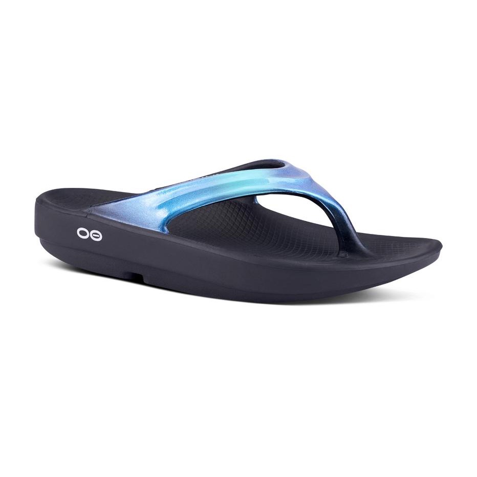 OOFOS 美國 女 夾腳紓壓拖鞋 OOLALA LUXE SANDAL 黑/藍/綠 211-W1401-ALT