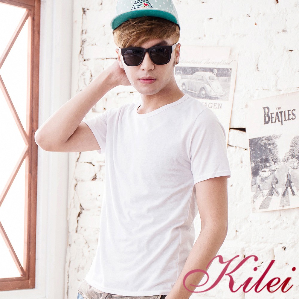 【Kilei】休閒圓領素面棉質T恤XA1582(質感白)賠售特價