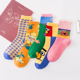 大唐襪業 D514 新款韓國插畫中筒襪子個性卡通可愛萌少女棉襪