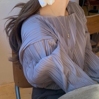 現貨🌹今日下單隔天出貨韓版加絨防風保暖帽子外套緞面氣質ㄧ字領百褶上衣上衣女生上衣 緞面上衣 韓版上衣