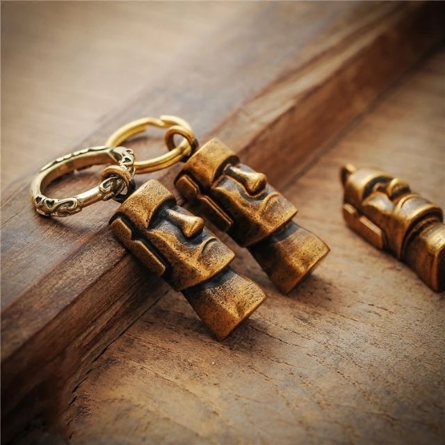 復活節島 摩艾石像 黃銅吊飾 鑰匙圈