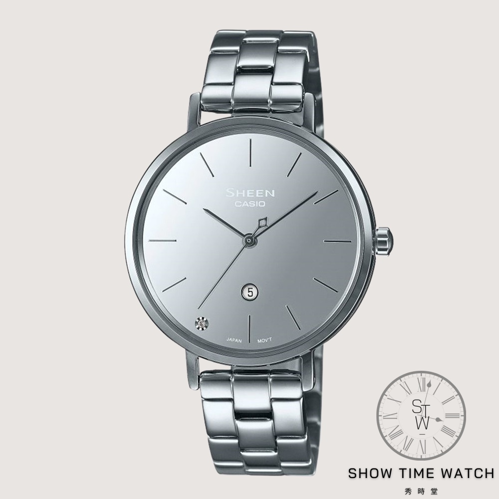 CASIO SHEEN 施華洛世奇水晶點綴 獨特鏡面錶盤 手錶 - 銀 SHE-4544D-7A [ 秀時堂 ]