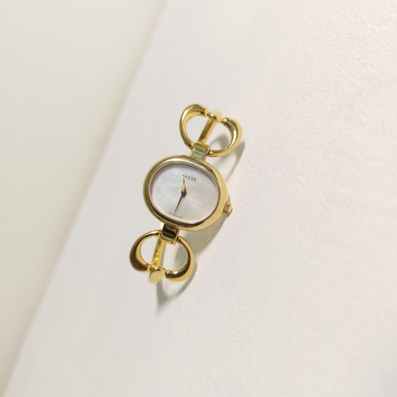 SY Vintage GUCCI 古董錶 天然白色貝母錶盤 馬銜扣手環錶