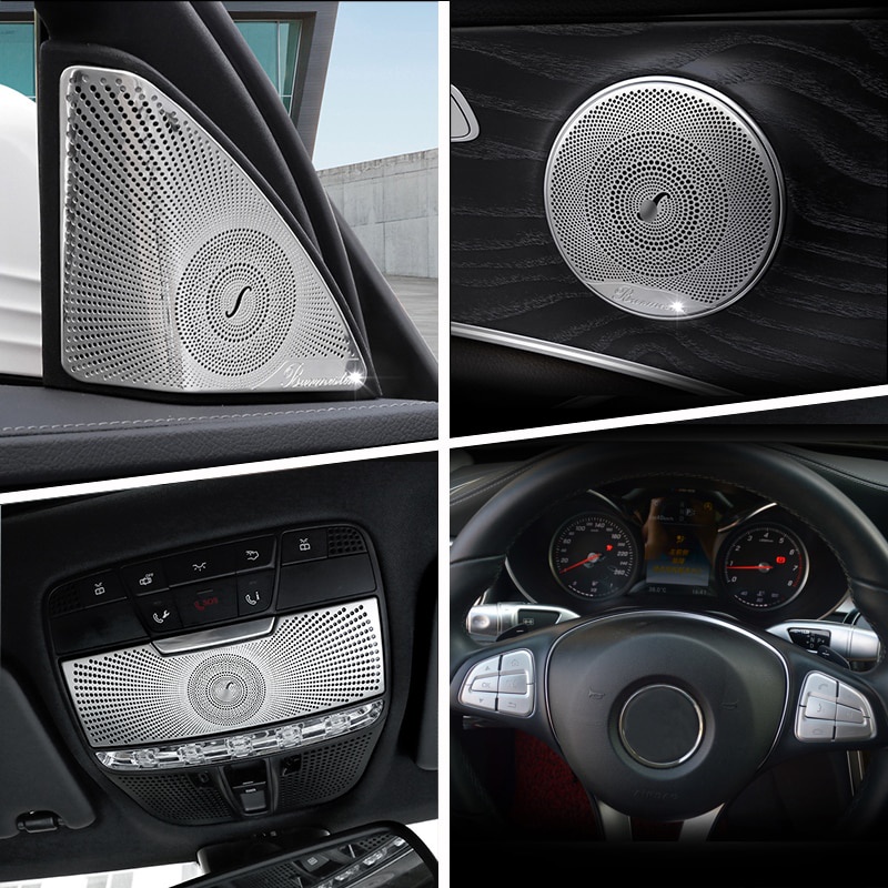 賓士benz奔馳 C 級 W205 GLC X205 配件的內門音頻揚聲器變速桿面板門扶手蓋飾條貼紙