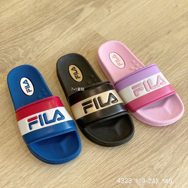 7+1童鞋(4323 黑色/粉色/藍色)FILA  運動拖鞋