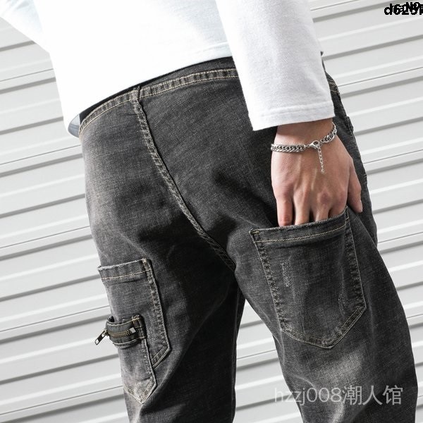 倫跨修身長哈復褲秋冬低褲褲古牛仔力腳小潮流大寬閒男襠彈鬆碼休 蝦皮購物