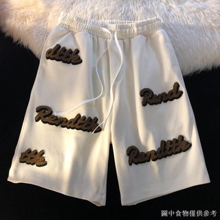 (休閒運動短褲男)（嘻哈寬鬆五分褲）美式復古高街hiphop字母植絨短褲男女潮小眾設計感五分褲休閒棉褲
