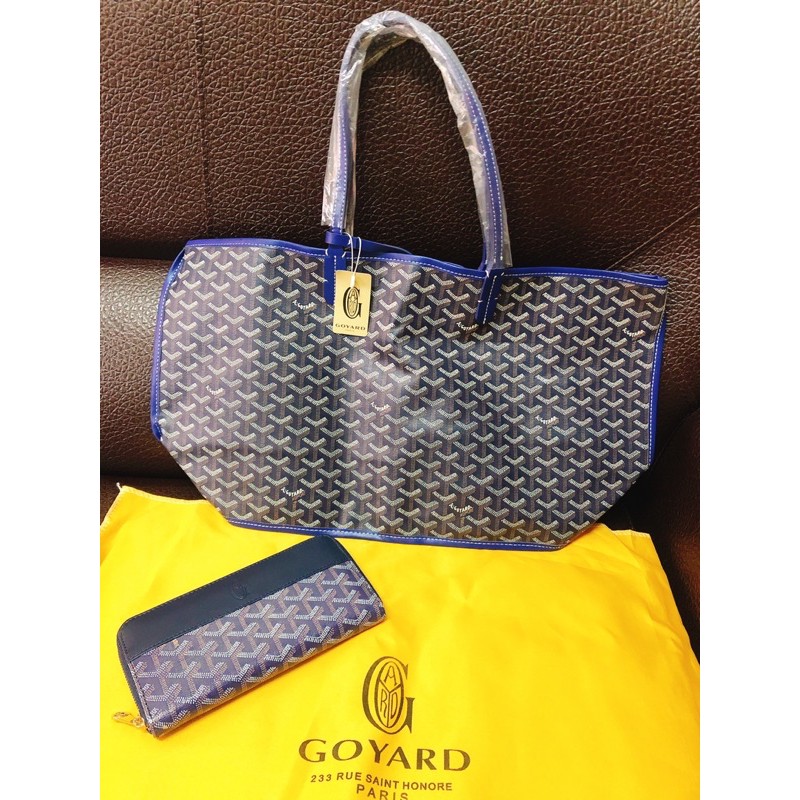 ［全新，現貨在台］Goyard 戈雅藍色中號購物包&amp;同款皮夾（法式優雅手提袋 輕便耐磨Y塗鴉料配皮包包 購物袋）