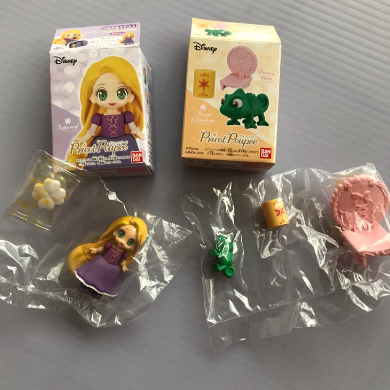 2盒一組💜Disney Pricot Poupee 迪士尼公主 可動人物 長髮公主 萬代食玩盒玩 變色龍 帕斯卡 日本