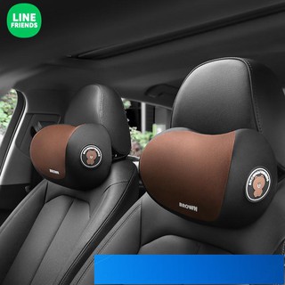 LINE FRIENDS 卡通汽車頭枕 布朗熊 透氣骨頭枕 車用護頸枕 車內靠枕 車上座椅車載頸枕頭 汽車靠枕