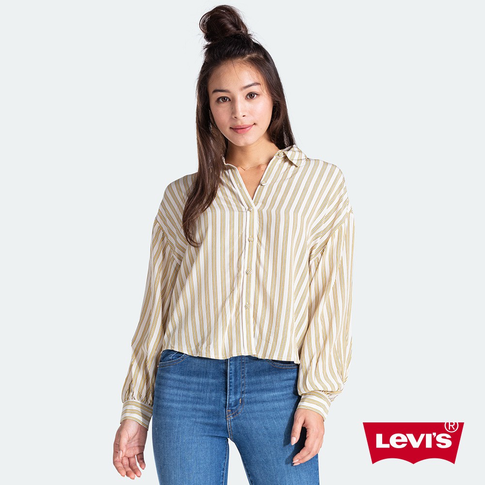 Levis 長袖條紋襯衫 / 寬鬆燈籠袖 女款 熱賣單品 85382-0000