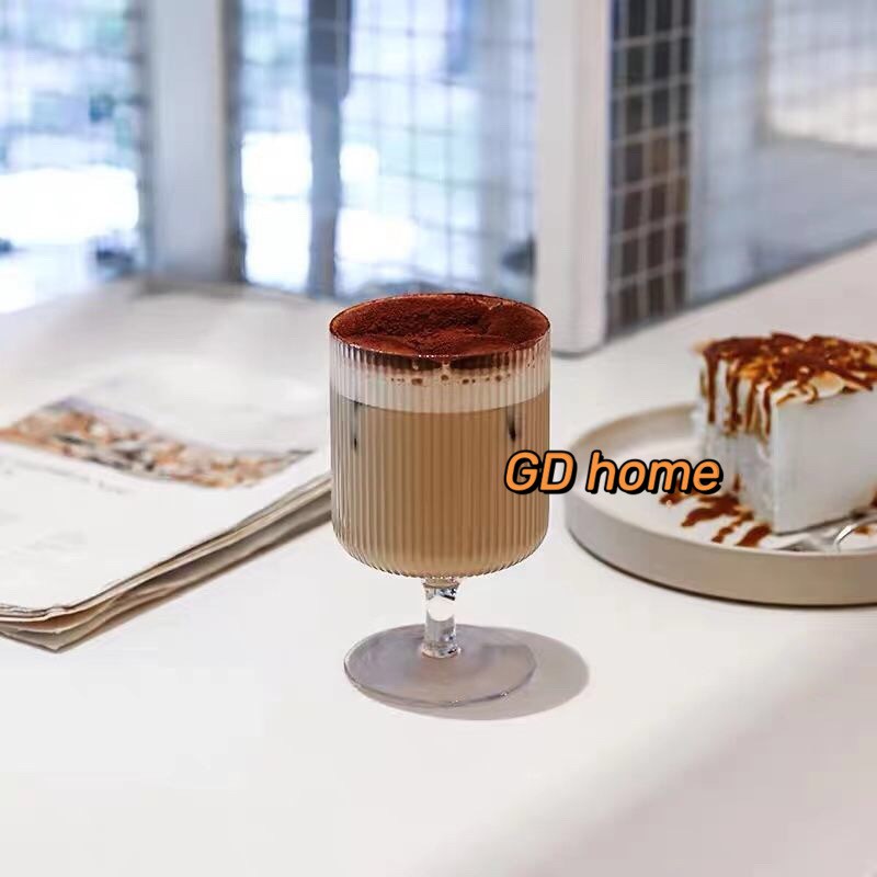 玻璃杯 耐熱玻璃杯 透明杯子 甜品杯 冰淇淋杯 奶茶杯 ins 豎條紋 優格杯 果汁杯 飲料杯 酸奶杯 布丁杯 雪糕杯