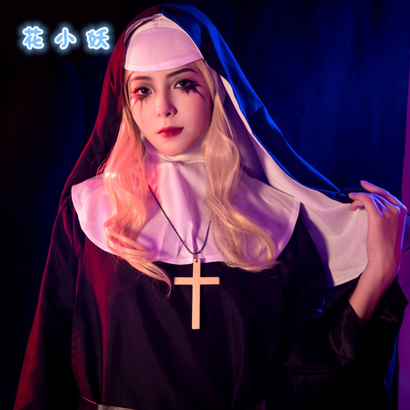 下殺熱賣THE NUN鬼修女cos 詭修女 牧師長袍cosplay修女服 萬聖節舞會表演服裝 成人大號大尺碼