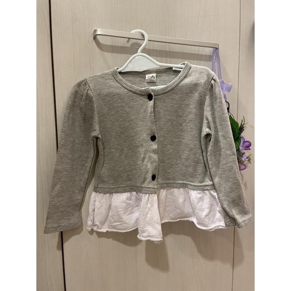 台灣製二手女童灰色針織拼接白色波浪下擺小外套 11