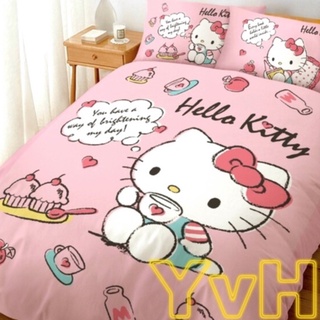 =YvH=單人床包 涼被 枕套 台灣製造 日本三麗鷗正版授權 Hello Kitty 開心午茶 淺粉色 開心小茶會