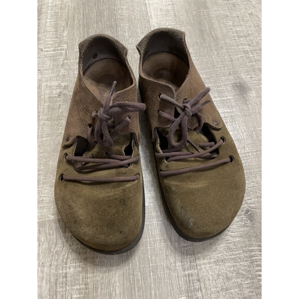 勃肯 蒙大拿 包頭鞋 Birkenstock Montana／拼接麂毛油感皮／軍綠咖啡色 尺寸39號 US8.5內可穿