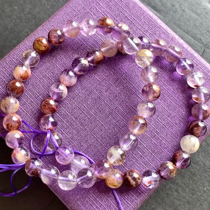 天然紫幽靈極光23輪紫鈦晶多髮礦紫骨幹8mm+（單圈）手珠手鍊DIY 串珠項鍊