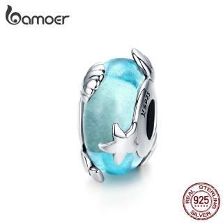 Bamoer 淺藍色穆拉諾玻璃珠女士珠寶製作純銀海星吊飾適合歐洲魅力手鍊
