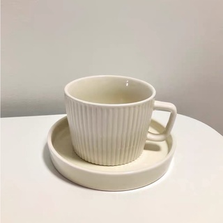 DOUBBLE 生活家居ins復古奶白豎條紋咖啡杯陶瓷杯套裝早餐可愛把杯簡約拉花馬克杯#超取請聊聊我#預購