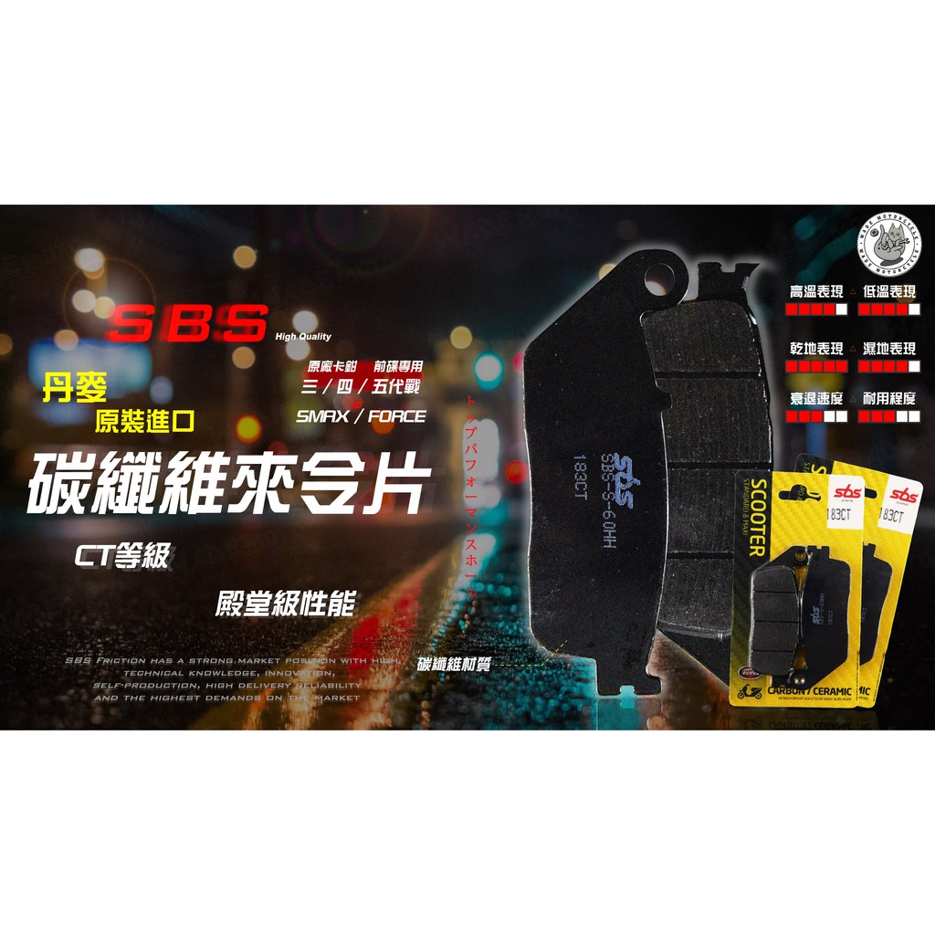 韋德機車精品 SBS 丹麥進口 碳纖維來令片 剎車皮 煞車皮183CT 適用 勁戰 三 四 五代戰 FORCE