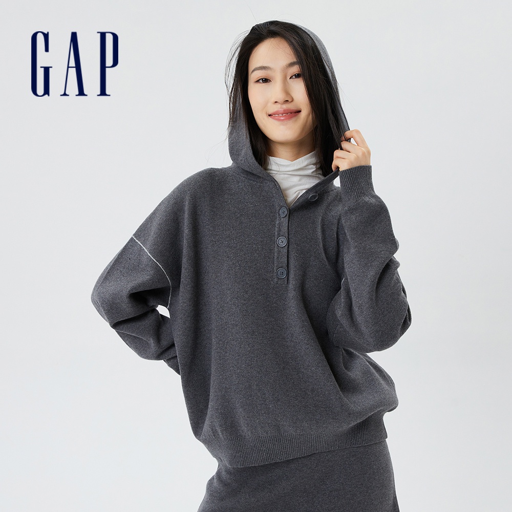 Gap 女裝 針織帽T-深灰色(883750)