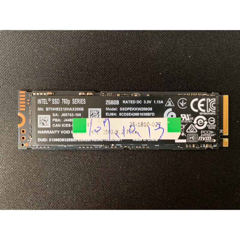 Intel 760P 256G M.2 PCIE SSD固態硬碟