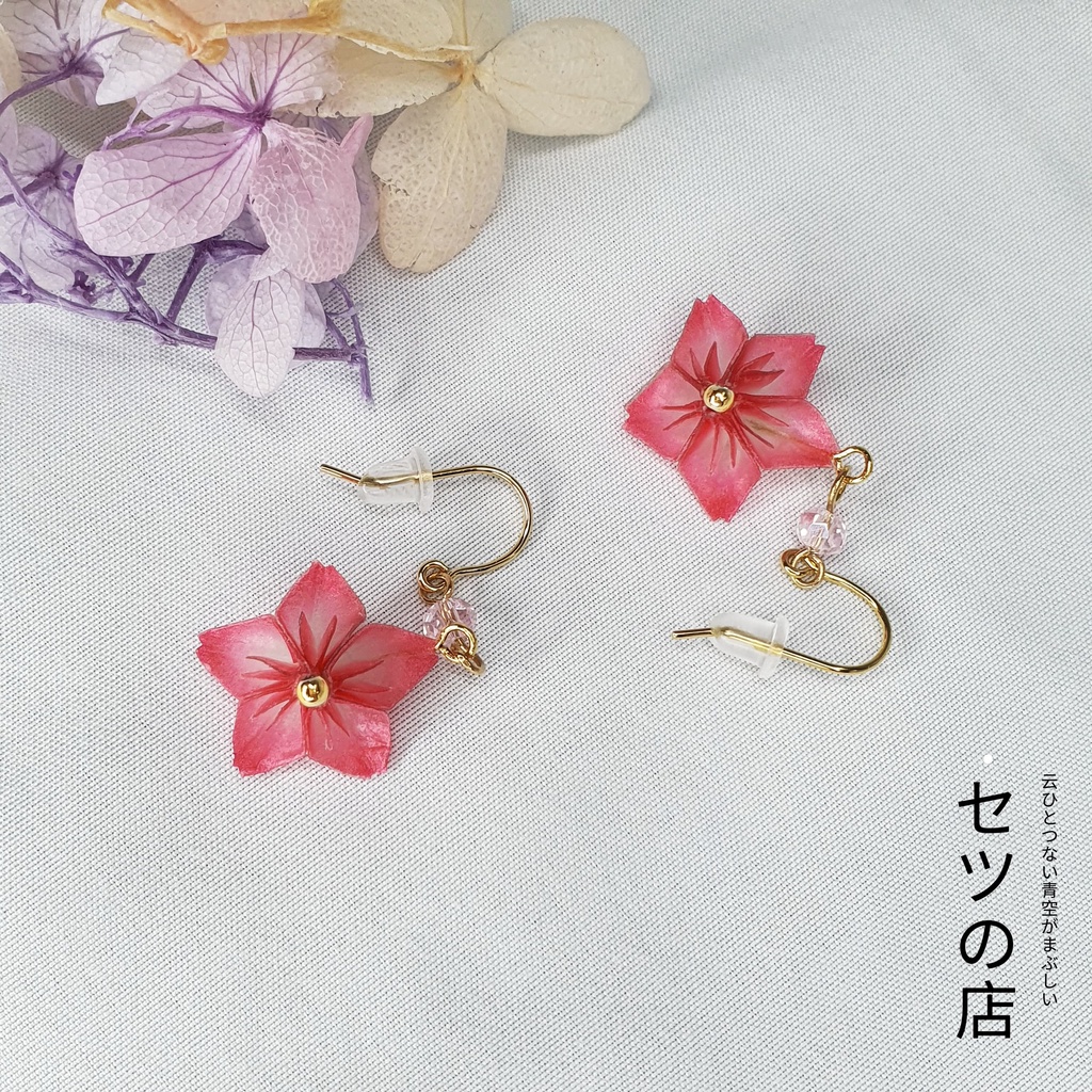 【現貨】MUK耳環 日本製 粉色櫻花 友禪紙 和紙 垂墜式 耳勾式