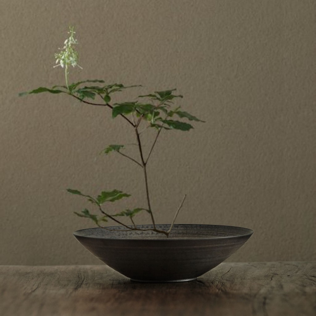 Uli 日式劍山插花花器一日一花粗陶插花碗黑色禪意擺件茶道裝飾 蝦皮購物