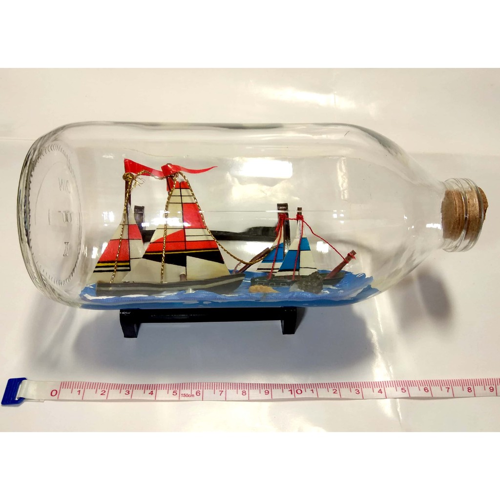 [出清]一帆風順 玻璃瓶中船 約18公分 擺設收藏品