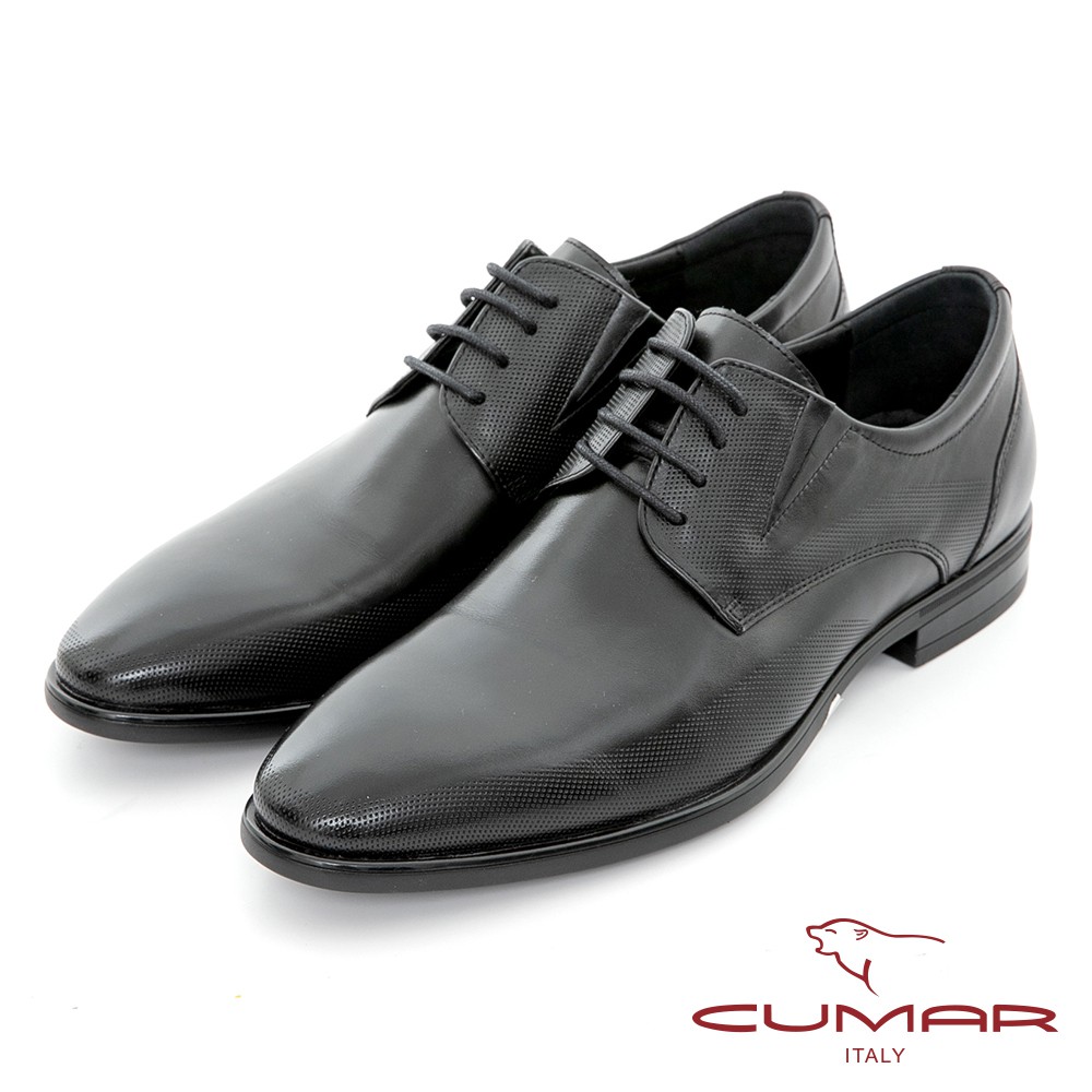 【CUMAR】簡約時尚 真皮簡約綁帶紳士鞋 - 黑色