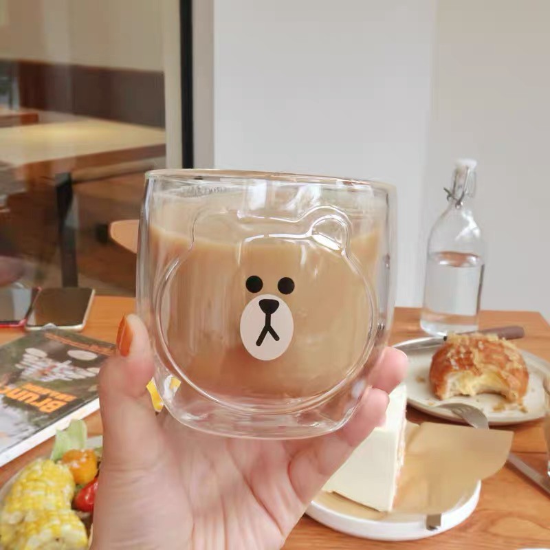 #075爆可愛熊大玻璃隔熱雙層玻璃杯牛奶咖啡杯