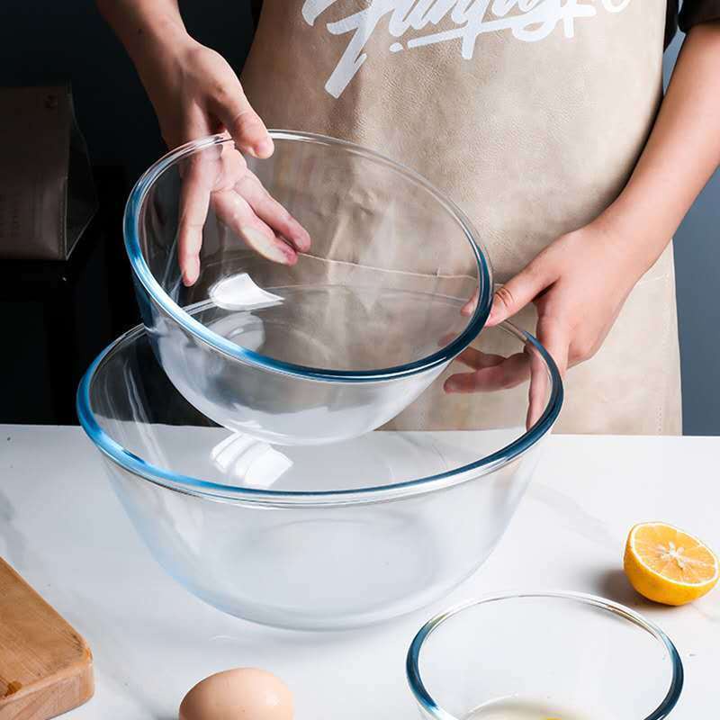 &lt;嚴選&gt;高硼硅透明玻璃碗大號耐高溫加厚沙拉碗微波爐烤箱專用和面盆套裝