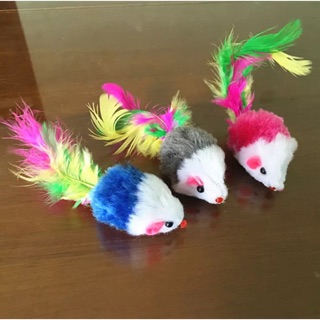 現貨 貓咪 玩具 貓咪玩具 彩色羽毛尾巴老鼠 貓玩具老鼠 2寸老鼠玩具