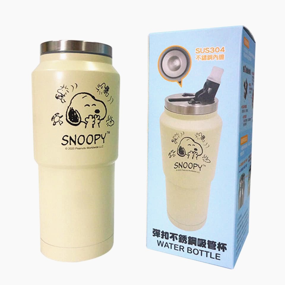 Snoopy史努比  SP-1308 彈扣不鏽鋼吸管杯  4712977463080