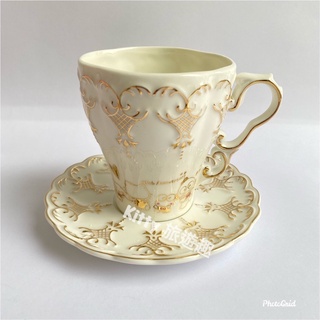 [Kitty 旅遊趣] Hello Kitty 咖啡杯盤組 陶瓷杯 凱蒂貓45週年紀念 景品 法式咖啡杯 金邊