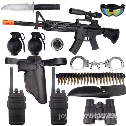 兒童玩具槍套裝 聲光衝鋒槍男孩電動玩具機關槍小軍人小警察玩具 i3ec