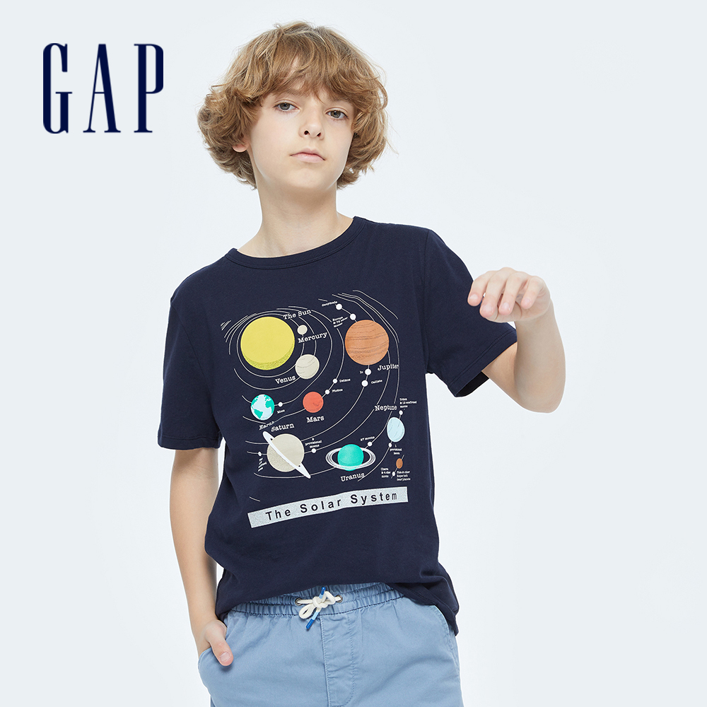 Gap 男童裝 純棉宇宙印花短袖T恤-藍色(903199)