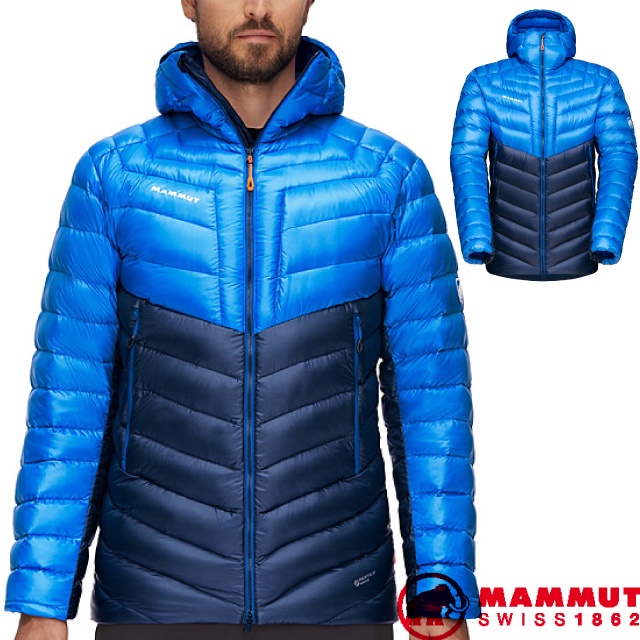 【MAMMUT 長毛象】男新款輕量保暖防風防潑連帽羽絨外套Broad Peak IN 夾克 /海洋藍/冰藍_00260