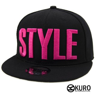 KURO-SHOP黑色桃紅繡線STYLE潮流平板帽棒球帽