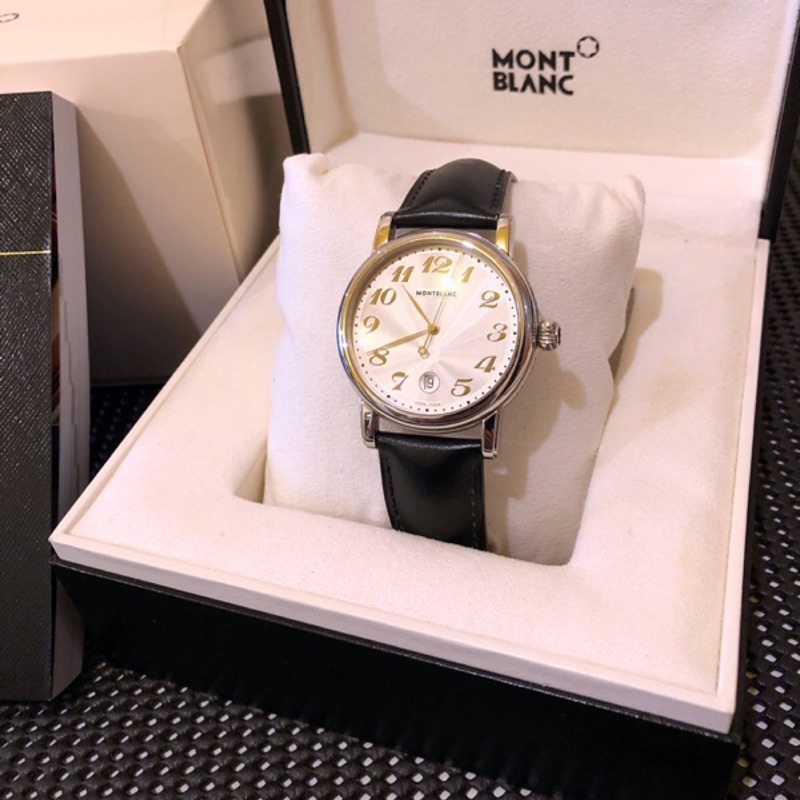 萬寶龍 星鋼星辰 MONTBLANC STAR Steel 不銹鋼黑色皮革石英錶 40mm  (二手)