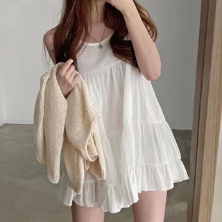 時尚韓版chic夏季小眾減齡圓領寬鬆荷葉邊無袖雪紡背心娃娃洋裝