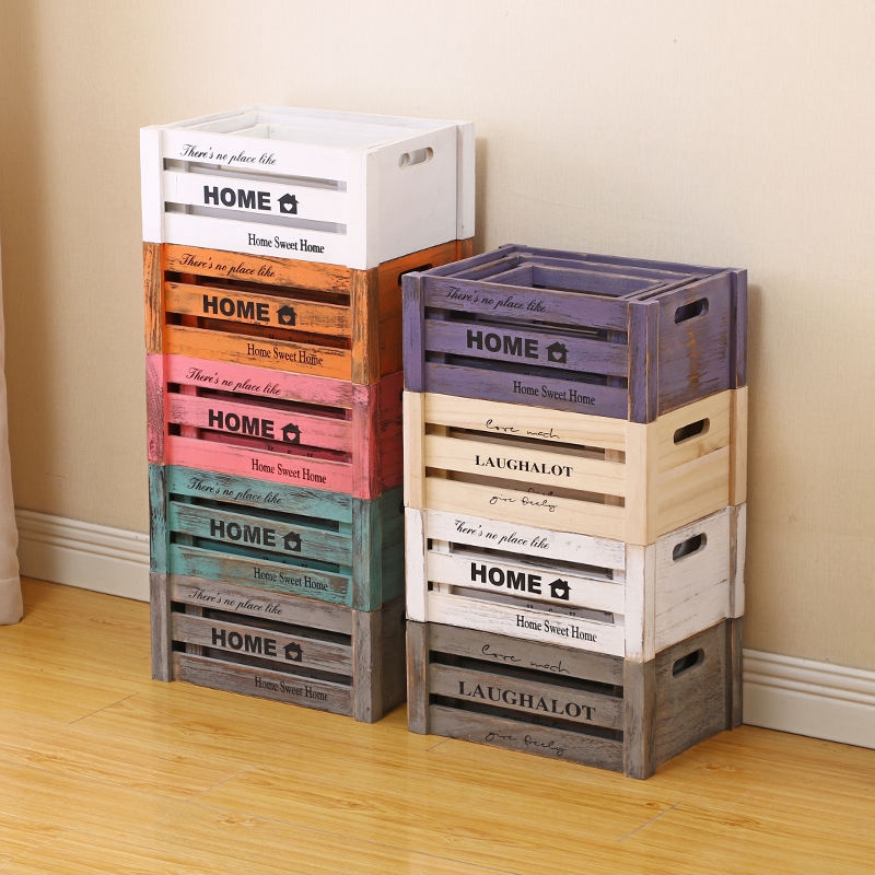 新品 現貨 收納箱復古實木木箱木框箱收納箱ikea收納宜家風做舊木條箱收納超市陳列展示長方形木筐裝飾木箱子