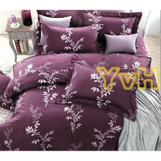 =YvH=(現貨)台灣製平價床罩組 台灣印染100%純棉表布 雙人鋪棉床罩兩用被套6件組 F198 深紫