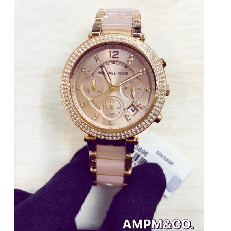 全新 現貨 Michael Kors Parker 粉嫩玫瑰金晶鑽經典腕錶 MK5896